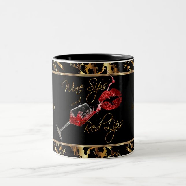 Vin Sips och Red Läppar - Marble Två-Tonad Mugg (Center)