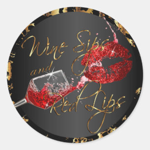Vin Sips och Röda Läppar Runt Klistermärke