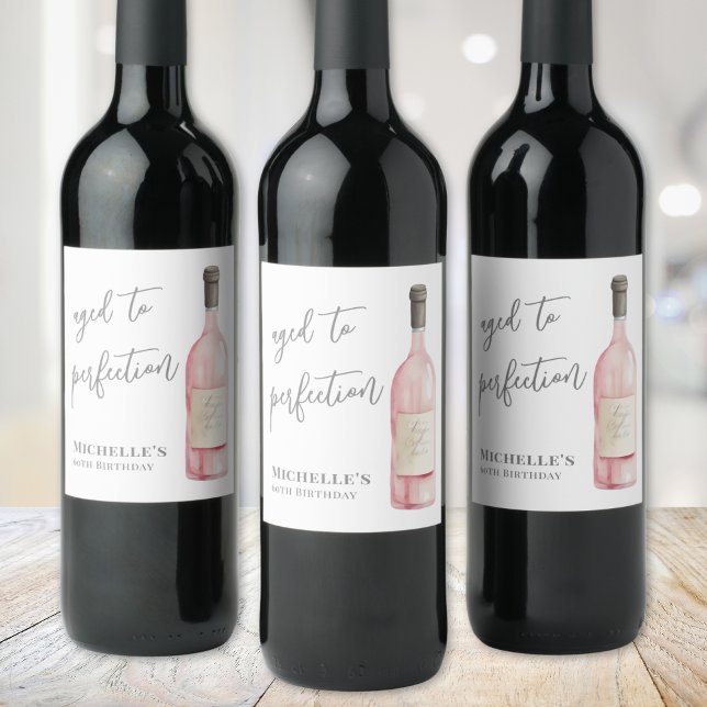 Vin som åldrats till perfektion födelsedag vinflaska etikett (Wine Simple Aged To Perfection Birthday Wine Label)