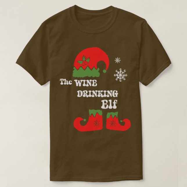 Vin som dricker Elf-julet Elf Tee-familjen Morsa T Shirt (Design framsida)