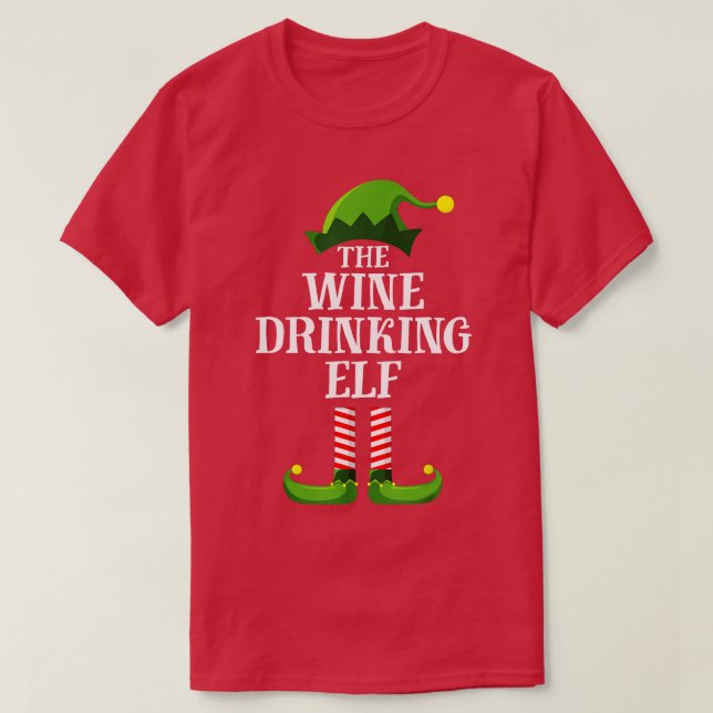 Vin som dricker Elf Matching Familjegrupp jul T Shirt (Design framsida)