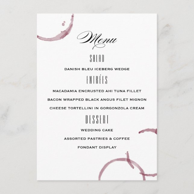 Vin Stains Winery Vineyard Bröllop Menu Meny (Framsida)