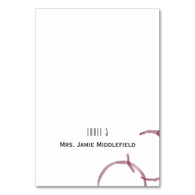 Vin Stains Winery Vineyard Escort Place Cards Bordsnummer (Framsidan)