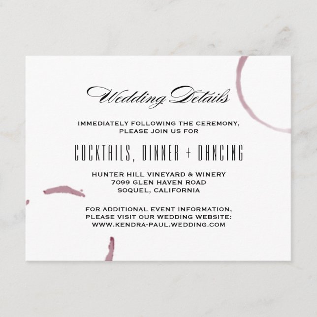 Vin Stains Winery Vineyard-informationskort Tilläggskort (Framsida)