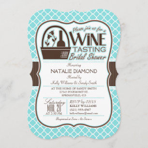 Vin Taste; Aqua Quatrefoil Möhippa Inbjudningar