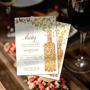 Vin Taste Boho Butterflies Rosa 30års födelsedag Inbjudningar