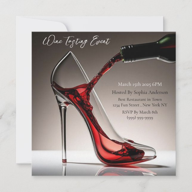 Vin Taste Event-Stiletto med Vin Inbjudningar (Framsida)