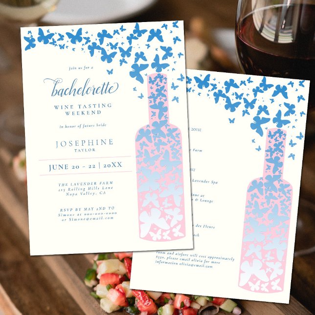 Vin Tasting Bachelorette Helg Butterflies Blue Inbjudningar (Skapare uppladdad)