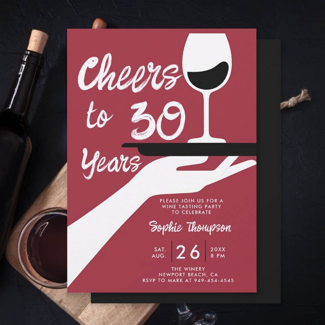 Vin Tasting Elegant Avslappnad Winery 30års födels Inbjudningar (wine tasting 30th birthday invitation for women winery vintage retro burgundy red elegant casual)
