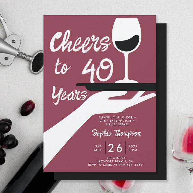 Vin Tasting Elegant Avslappnad Winery 40 Birthday Inbjudningar (wine tasting 40th birthday invitation for women winery vintage retro burgundy red elegant casual)