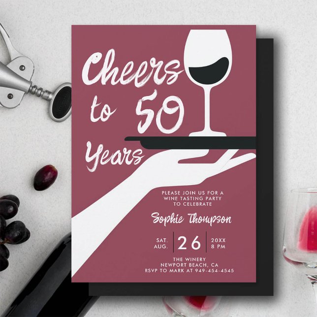 Vin Tasting Elegant Avslappnad Winery 50 Birthday Inbjudningar (wine tasting 50th birthday invitation for women winery vintage retro burgundy red elegant casual)