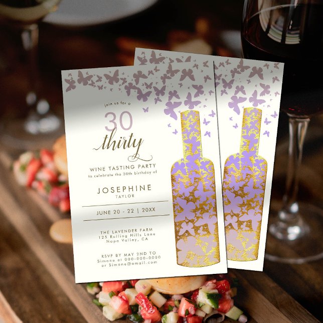 Vin Tasting Guld Boho Butterflies 30års födelsedag Inbjudningar (Skapare uppladdad)