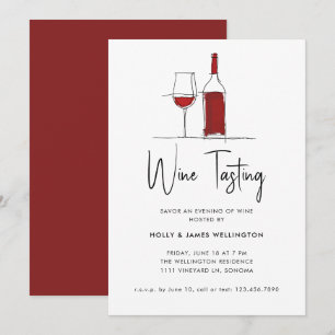 Vin Tasting Modern Line Teckning Red Vino Inbjudningar