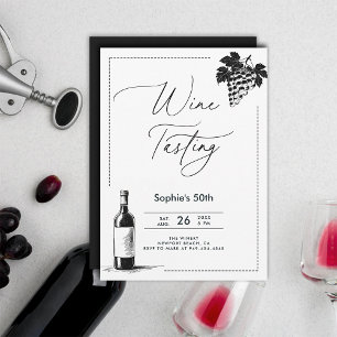 Vin Tasting Winery Modern Simple BW 50:e födelseda Inbjudningar