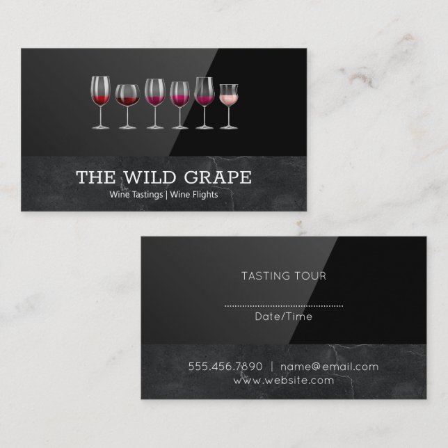 Vin Tastings | Marble | Svart högglans Visitkort (Fram/baksida)