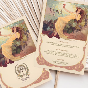 Vin Theme Art nouveau Bröllop Midmeny Blommigt Inbjudningar