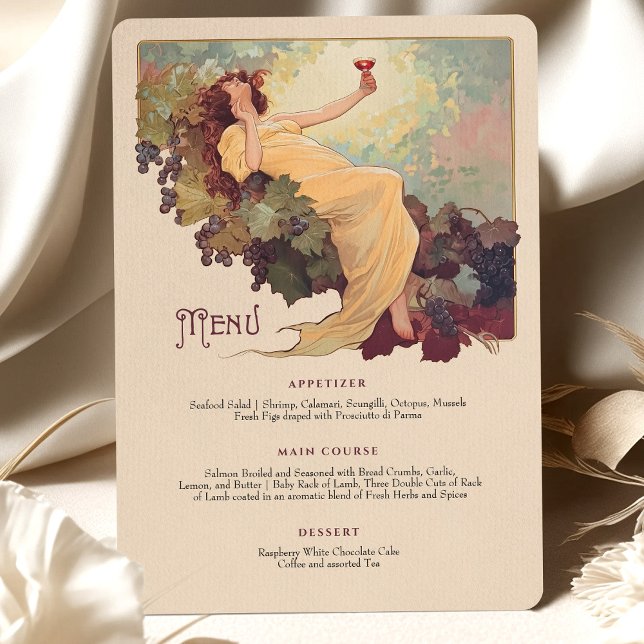 Vin Theme Art nouveau Bröllop Midmeny Blommigt Inbjudningar (Skapare uppladdad)