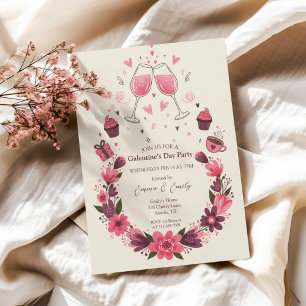 Vin Toast Blommig Galentine-inbjudan Inbjudningar