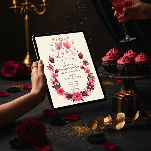 Vin Toast Blommig Galentine-inbjudan Inbjudningar