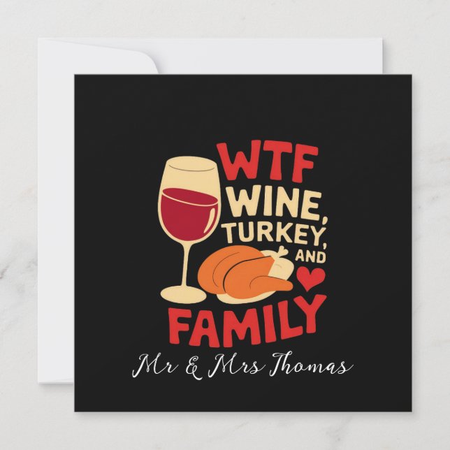 Vin, Turkiet och Familjefunj Thanksgiving Inbjudningar (Framsida)