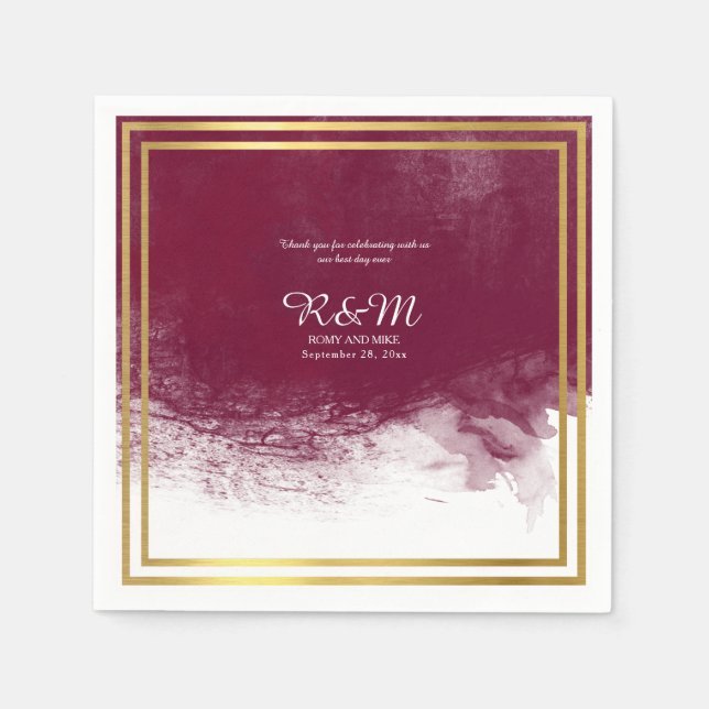 Vin vattenfärg på den vita personligen bröllop pappersservett (Framsidan)