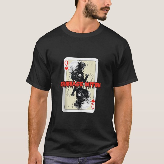Vin vid Cribbage Champion Lycklig Hallowen Trick e T Shirt (Framsida)