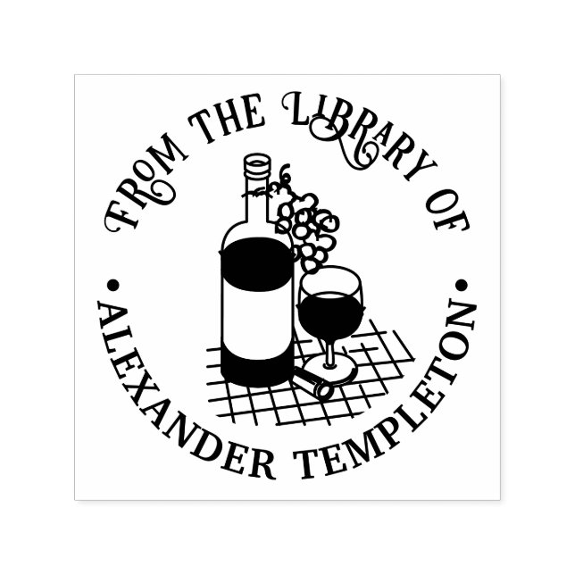 Vin, Vin Flaska,, druvbunten Bibliotek Bok Självfärgande Stämpel (Design)