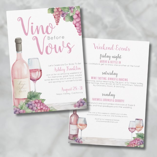 Vin Vino före Vows Bachelorette Party Inbjudningar (Vino Before Vows Bachelorette Party Invitation)