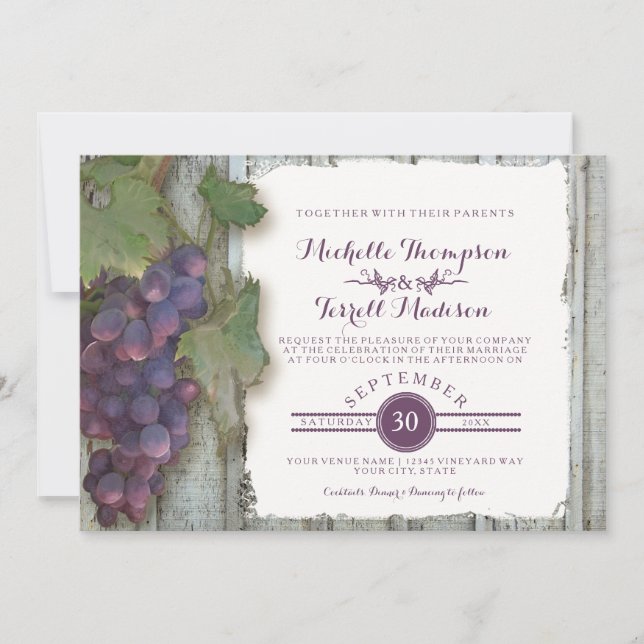 Vin Winery Vineyard Grape Theme Fall Wedding Inbjudningar (Framsida)