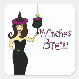Vin Witch "Witches Brew" Halloween Vin Fyrkantigt Klistermärke