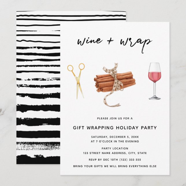 Vin & Wrap-julklapp som omsluter Party Inbjudningar (Fram/baksida)