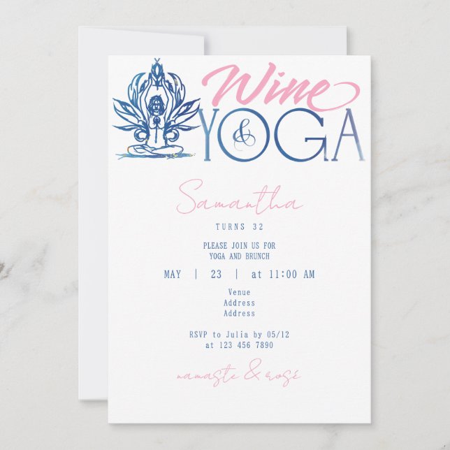 Vin & Yoga Namaste & Ro Minimal Brunch Birthday Inbjudningar (Framsida)