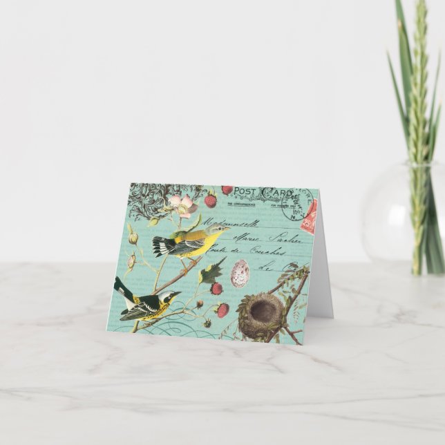 Vinage Fransk Birds notecard Kort (Framsida)