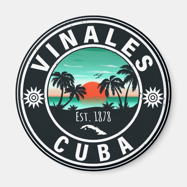Vinales Cuba Island Retro Sunset Souvenirs 60 Magnet (Framsidan)