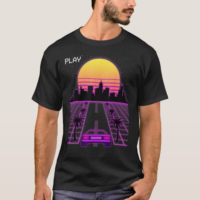 Vinaporwave Sunset Synthwave Cyberpunk Outrun 80s  T Shirt (Framsida)