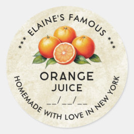 Vinatge apelsinjuice konserver sticker med datum runt klistermärke