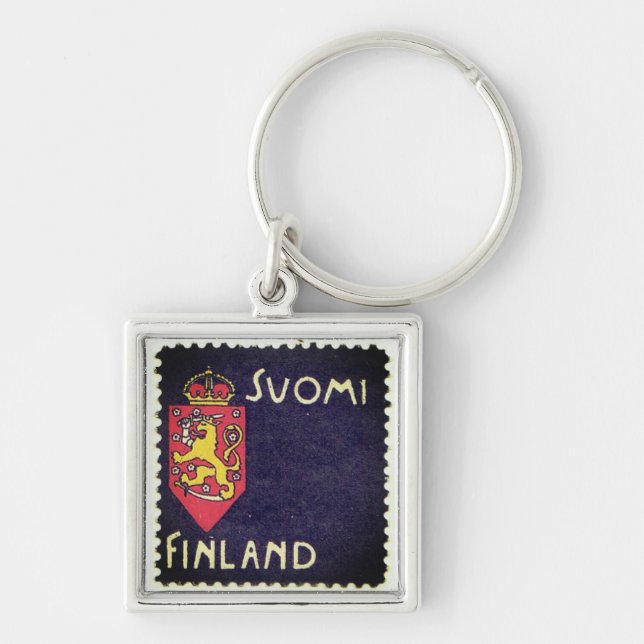 Vinatge frimärke - Finland Fyrkantig Silverfärgad Nyckelring (Framsidan)