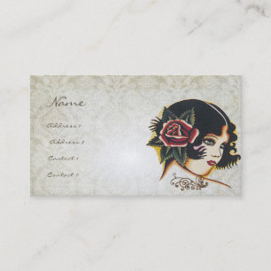 Vinatge Girl Damask Ro Boutique Mode Business Visitkort