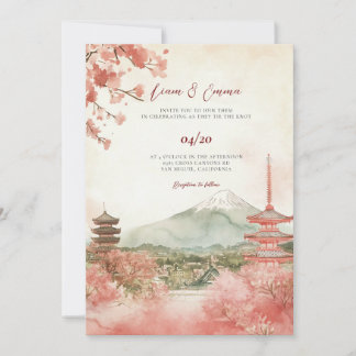 Vinatge Watercolor Japansk liggande Bröllop Inbjudningar