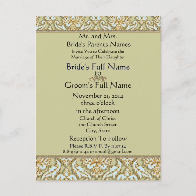 VinatgeTiffany om Grått bröllopsinbjudan Inbjudan Vykort (Framsida)