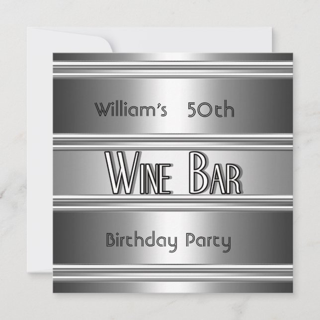 Vinbar metall Silver Svart 50-årsdag Män Inbjudningar (Framsida)