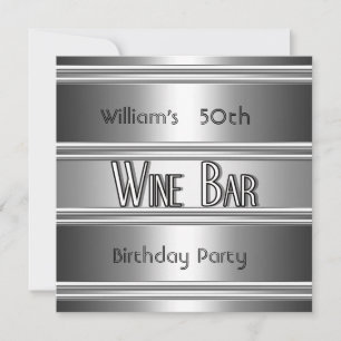 Vinbar metall Silver Svart 50-årsdag Män Inbjudningar