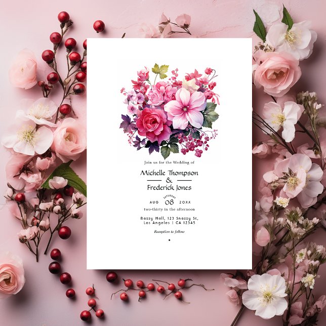 Vinbär och ros blomsterlig vårbröllop inbjudningar (Skapare uppladdad)