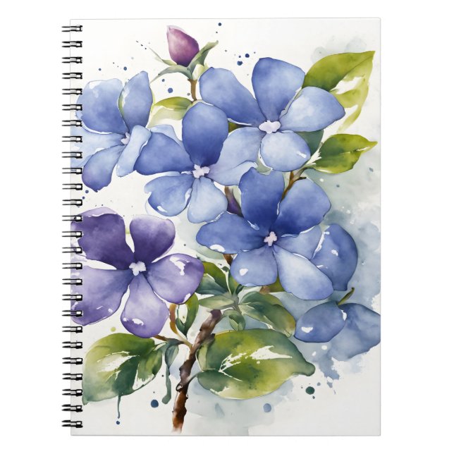 Vinblå - Akvarellblommor Anteckningsbok (Framsidan)