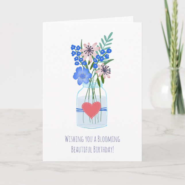 Vinblå blommande murar kruka födelsedagskort helgkort (Framsida)