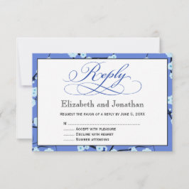 Vinblå Blommig Svar RSVP-kort