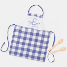 Vinblå köksmonogram Namn Gingham-ruta