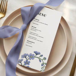 Vinblå Modern Blommig Bröllopsmiddag Meny