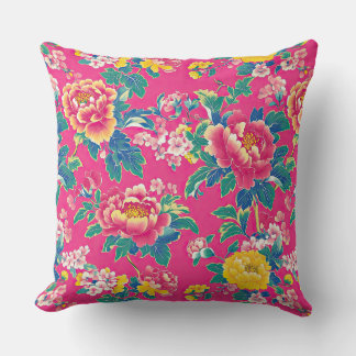 Vinbrant Rosa Chinoiserie Blommigt Kudde