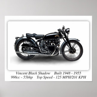 Vincent Black Shadow Motorcykel - Storlek utskrift Poster